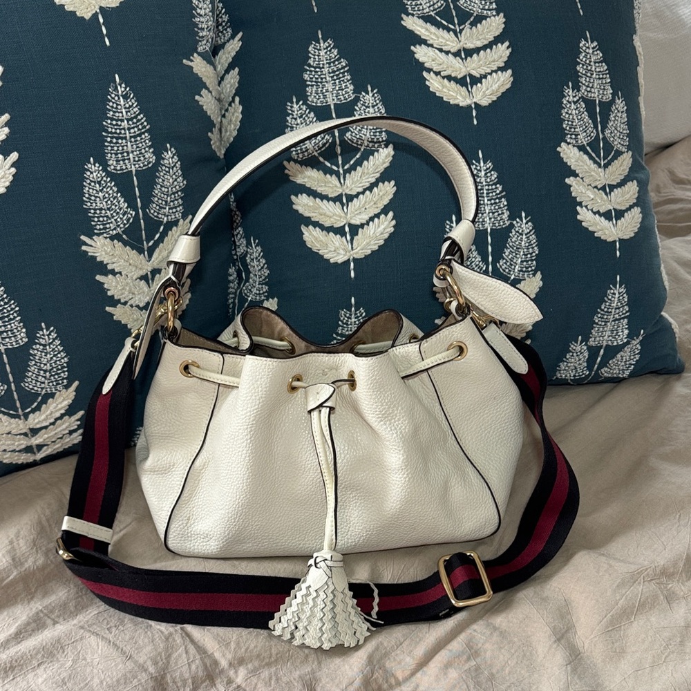 Coach White Leather Shoulder Bag with Red and Black Strap